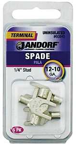 Jandorf 60845 Spade Terminal, 600 V, 12 to 10 AWG Wire, 1/4 in Stud, Copper Contact