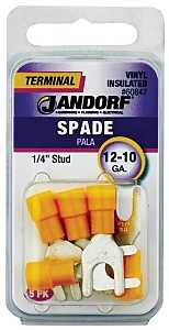 Jandorf 60847 Spade Terminal, 600 V, 12 to 10 AWG Wire, 1/4 in Stud, Vinyl Insulation, Copper Contact, Yellow