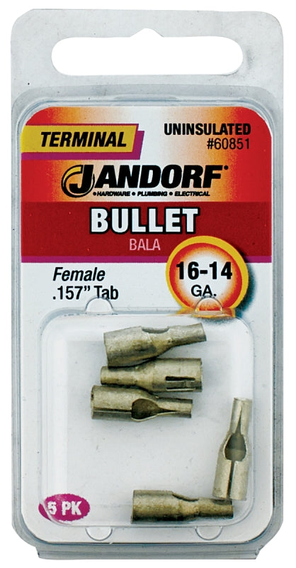 Jandorf 60851 Bullet Terminal, 600 V, 16 to 14 AWG Wire, Copper Contact, Tin, 5/PK