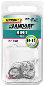 Jandorf 60903 Ring Terminal, 16 to 14 AWG Wire, 3/8 in Stud, Copper Contact