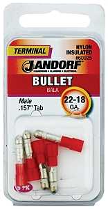 Jandorf 60925 Bullet Terminal, 600 V, 22 to 18 AWG Wire, Nylon Insulation, Copper Contact, Red, 5/PK