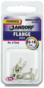 Jandorf 60952 Spade Terminal, 22 to 18 AWG Wire, #8 Stud, Copper Contact