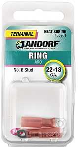 Jandorf 60961 Ring Terminal, 22 to 18 AWG Wire, #6 Stud, Pink