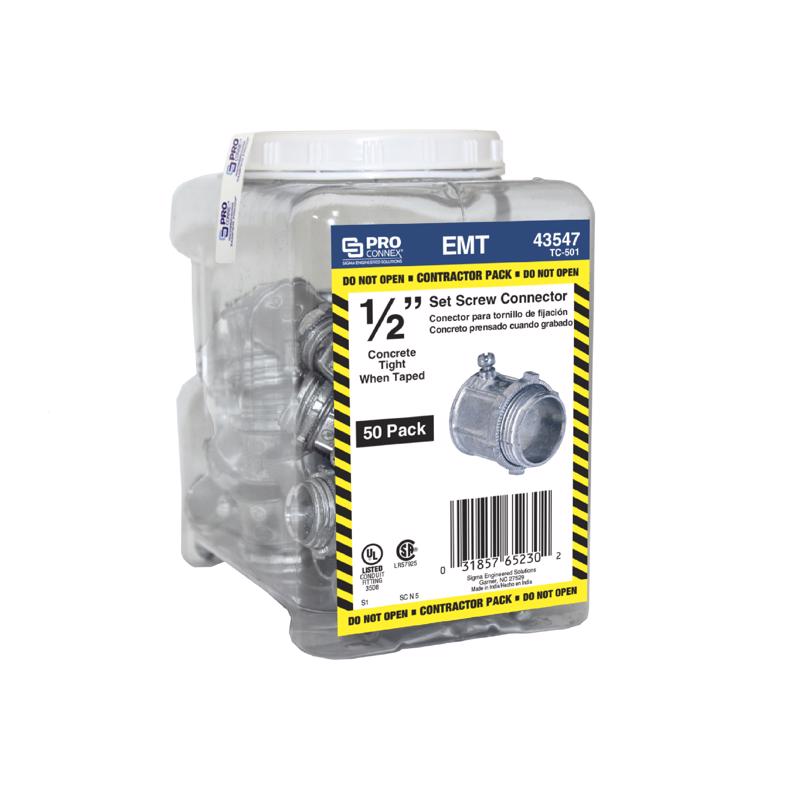 Sigma Engineered Solutions ProConnex 1/2 in. D Die-Cast Zinc Set Screw Connector For EMT 50 pk