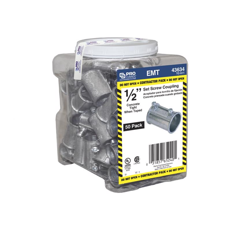 Sigma Engineered Solutions ProConnex 1/2 in. D Die-Cast Zinc Set Screw Coupling For EMT 50 pk