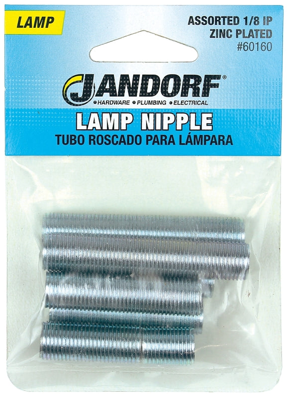 Jandorf 60160 Lamp Nipple Assortment, Specifications: 1/8 IP Thread, Zinc