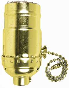 Jandorf 60411 Pull Chain Lamp Socket, 3-Way, 250 V, 250 W, Brass Housing Material, Yellow