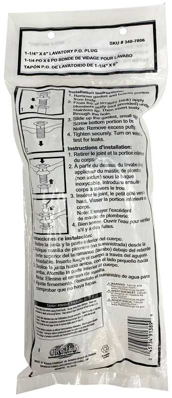 ProSource TW0916 Lavatory Plug, Pull-Out, Chrome