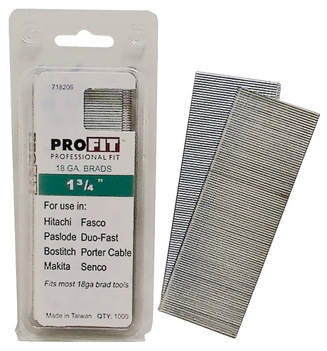 ProFIT 0718206 Series Finish Nail, Glue Collation, 1-3/4 in L, 18 Gauge, Steel, Electro-Galvanized, Brad Head