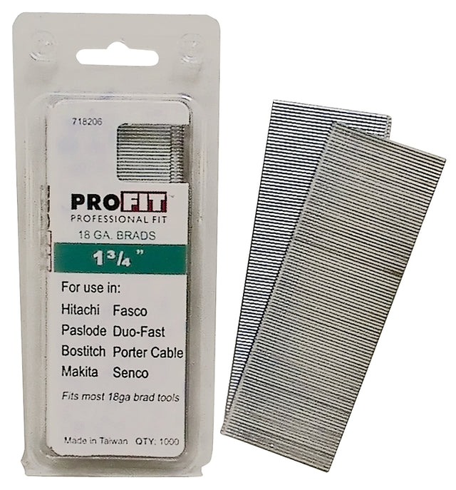 ProFIT 0718206 Series Finish Nail, Glue Collation, 1-3/4 in L, 18 Gauge, Steel, Electro-Galvanized, Brad Head