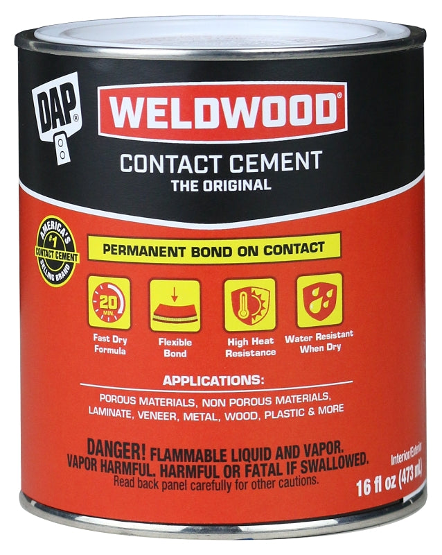 DAP 00271 Contact Cement, Liquid, Strong Solvent, Tan, 1 pt Can