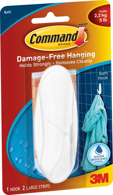 Command 17083B Designer Hook, 4-1/8 in L x 1-1/2 in W x 1-1/2 in H Dimensions, 3/4 in Opening, 5 lb, 1-Hook, Plastic