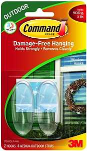 Command 17091CLR-AW Window Hook, 2 lb, 2-Hook, Plastic, Clear