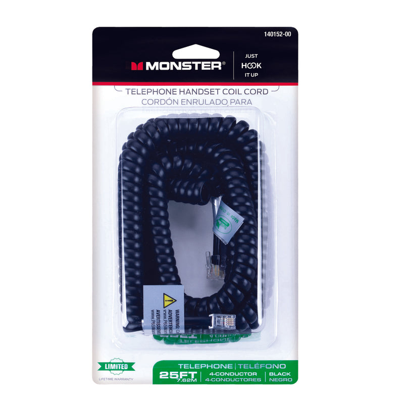 Monster Just Hook It Up 25 ft. L Black Telephone Handset Coil Cord