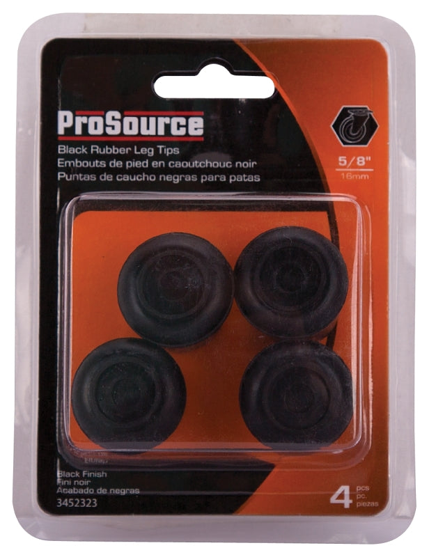 ProSource FE-50633-PS Furniture Leg Tip, Round, Rubber, Black, 5/8 in Dia, 1-1/8 in H