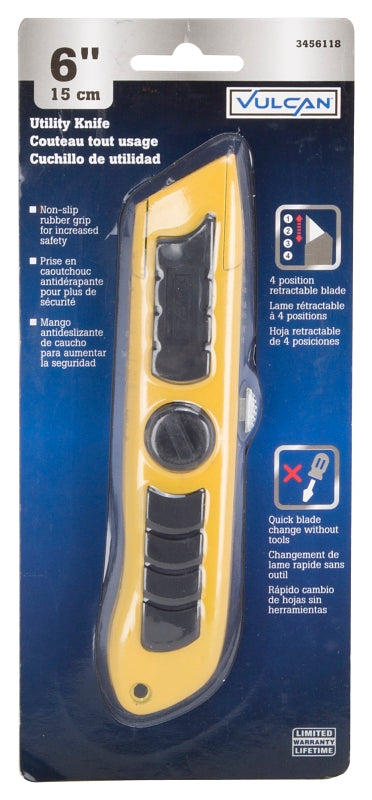 Vulcan K2022 Utility Knife, 2-1/4 in L Blade, 3/4 in W Blade, Carbon Steel Blade, Non-Slip Grip Handle