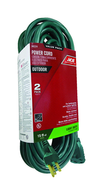 Ace Indoor or Outdoor 15 ft. L Green Extension Cord Combo Set 16/3 SJTW, Pack of 6