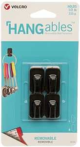 VELCRO Brand HANGables VEL-30105-USA Removable Wall Hook, 0.5 lb, 4-Hook, Black
