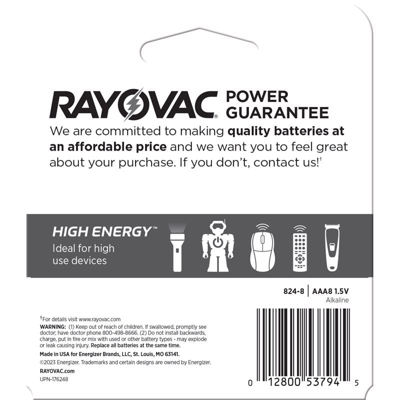 Rayovac High Energy AAA Alkaline Batteries 8 pk Carded
