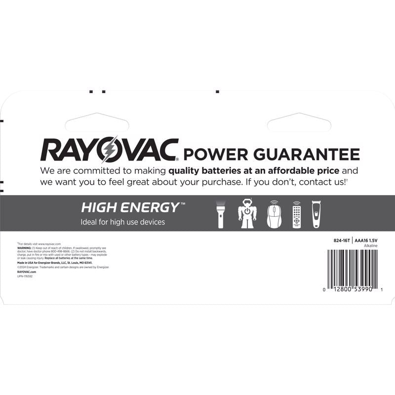 Rayovac High Energy AAA Alkaline Batteries 16 pk Carded