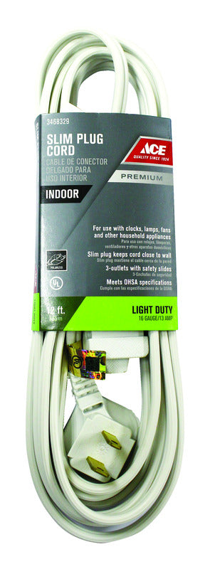 Ace Indoor 12 ft. L White Extension Cord