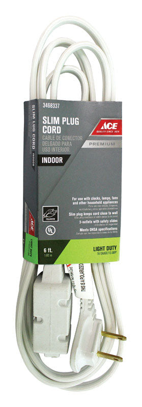 Ace Indoor 6 ft. L White Extension Cord 16/2 SPT-2