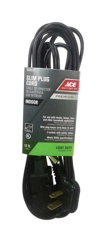 Ace Indoor 12 ft. L Black Extension Cord 16/2 SPT-2