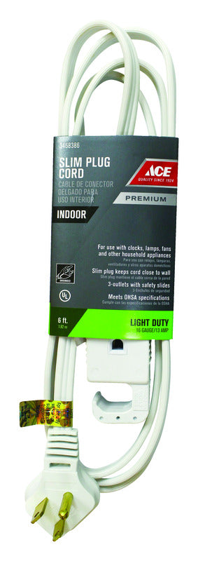 Ace Indoor 6 ft. L White Extension Cord 16/3 SPT-3