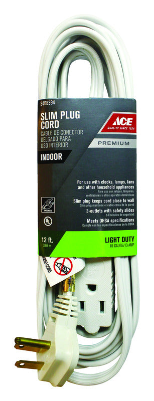 Ace Indoor 12 ft. L White Extension Cord 16/3 STP-3