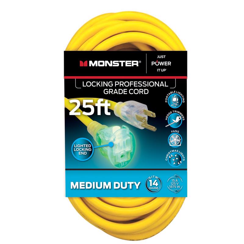 Monster Just Power It Up Outdoor 25 ft. L Yellow Extension Cord 14/3 SJTW