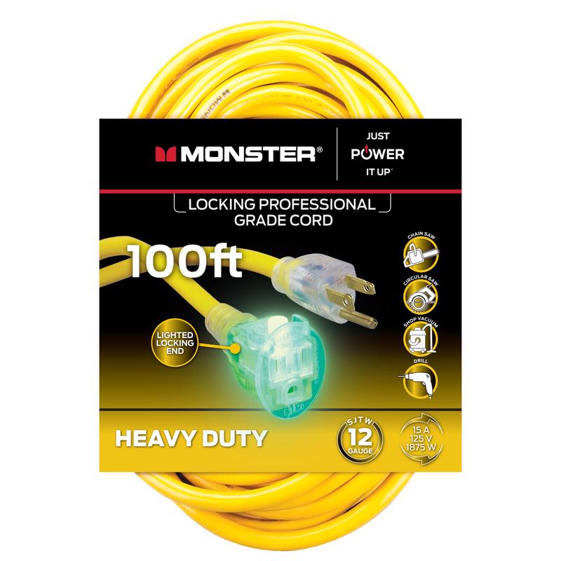 Monster Just Power It Up Outdoor 100 ft. L Yellow Extension Cord 12/3 SJTW