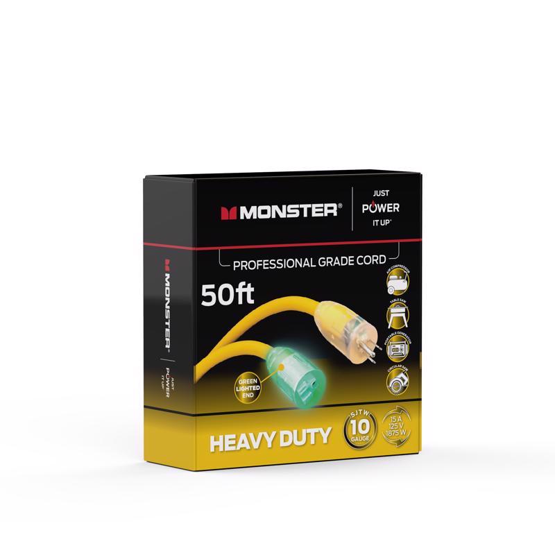 Monster Just Power It Up Outdoor 50 ft. L Yellow Extension Cord 10/3 SJTW, Pack of 2
