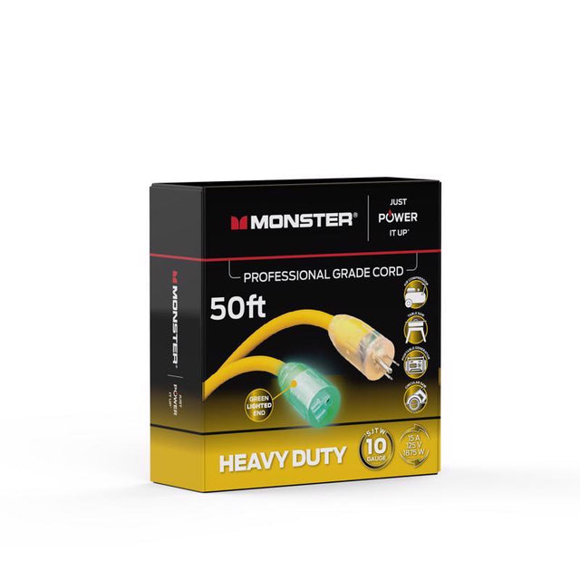 Monster Just Power It Up Outdoor 50 ft. L Yellow Extension Cord 10/3 SJTW, Pack of 2