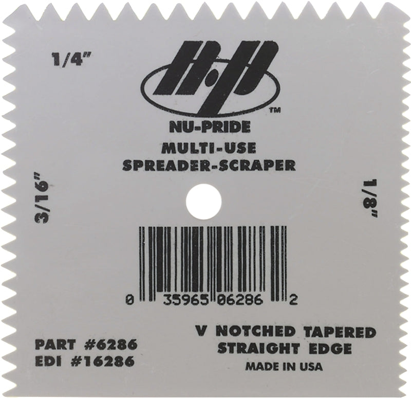 Marshalltown 6286 Spreader, 1/8, 3/16, 1/4 in Notch, 4 in W Blade, Notched Blade, Plastic Blade
