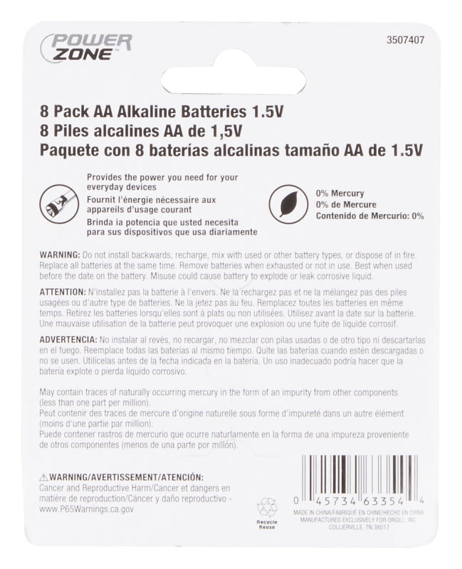 PowerZone LR6-8P-DB Battery, 1.5 V Battery, AA Battery, Zinc, Manganese Dioxide, and Potassium Hydroxide, Pack of 10