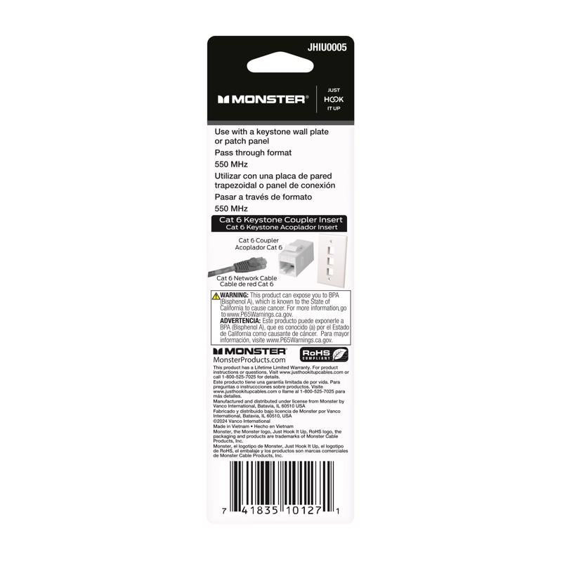 Monster Just Hook It Up 0 ft. L Category 6 Keystone In-Line Coupler