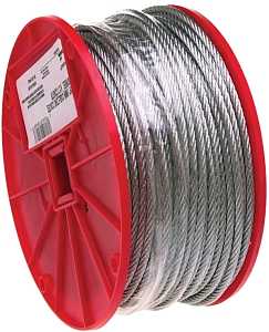 Campbell 7000327 Series Aircraft Cable, 7 x 7 Strands, 3/32 in Dia, 500 ft L, 184 lb Working Load, Galvanized