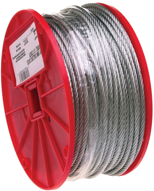 Campbell 7000327 Series Aircraft Cable, 7 x 7 Strands, 3/32 in Dia, 500 ft L, 184 lb Working Load, Galvanized