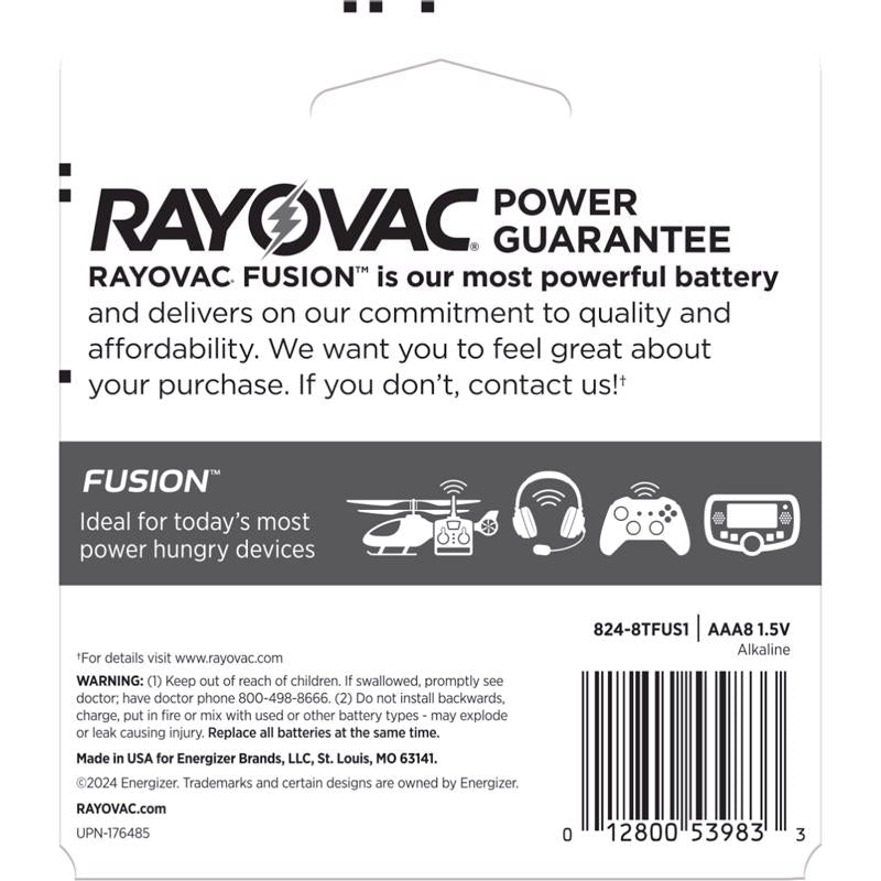 Rayovac Fusion AAA Alkaline Batteries 8 pk Carded