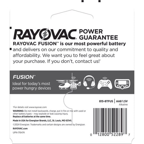 Rayovac Fusion AA Alkaline Batteries 8 pk Carded