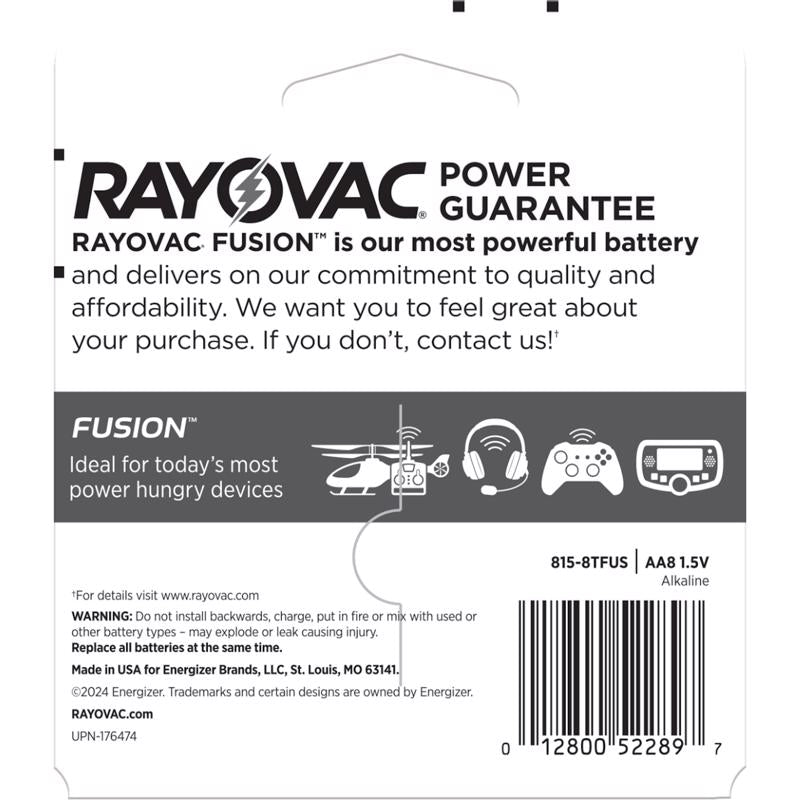Rayovac Fusion AA Alkaline Batteries 8 pk Carded