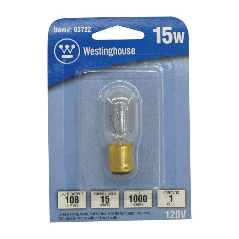 Westinghouse 15 W T7 Specialty Incandescent Bulb D.C. Bayonet Warm White 1 pk