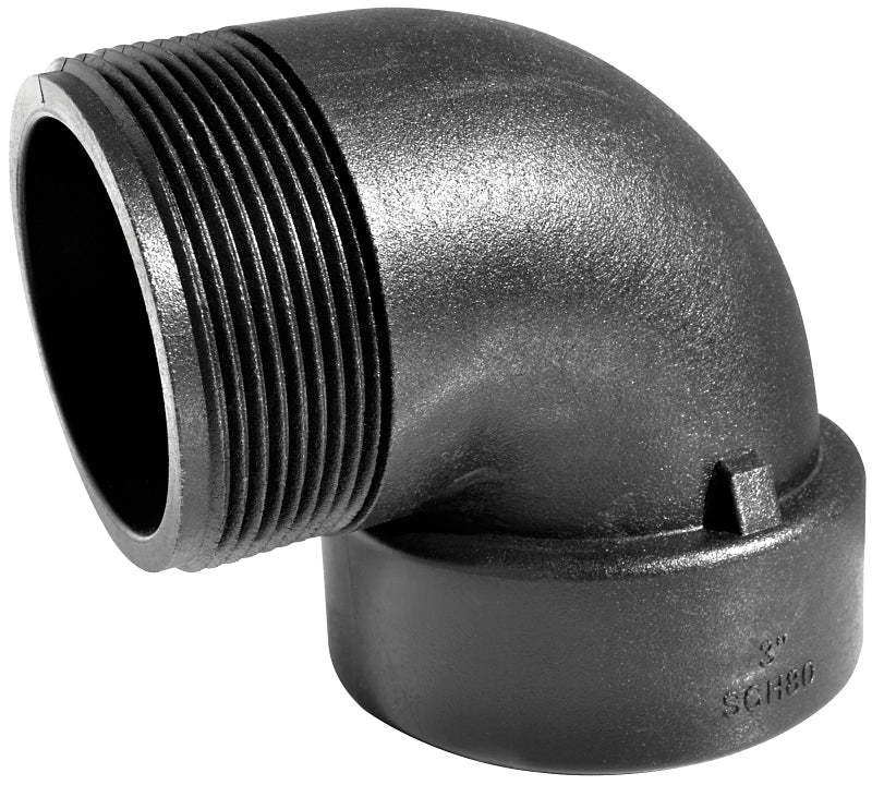 Green Leaf SE300P Street Pipe Elbow, 3 in, FNPT x MNPT, 90 deg Angle, Polypropylene, SCH 80 Schedule