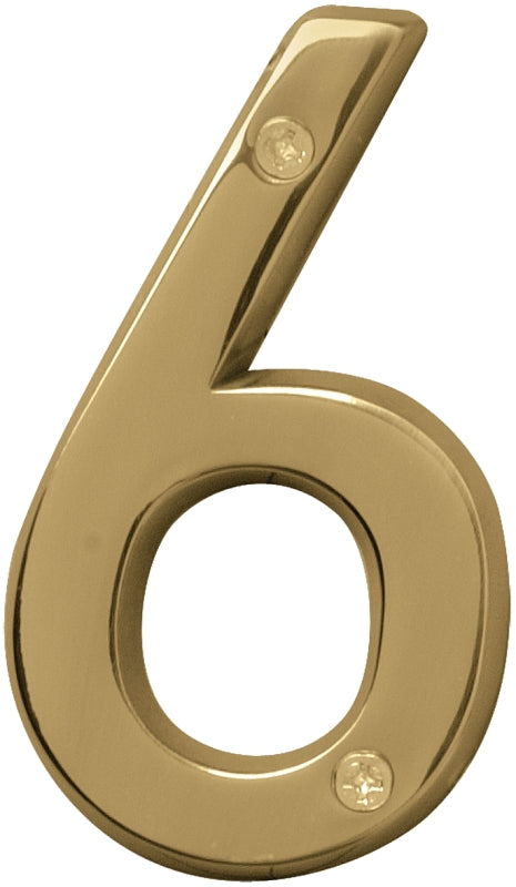Hy-Ko BR-42PB, Prestige Series BR-42PB/6 House Number, Character: 6, 4 in H Character, Solid Brass, Pack of 3