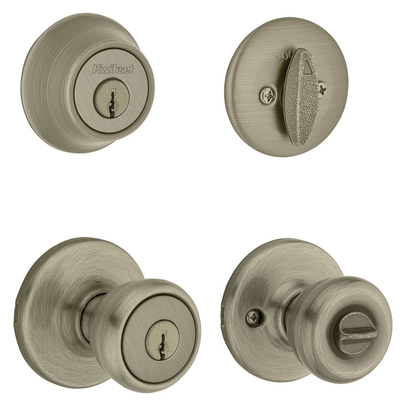 Kwikset 690T 5CP6ALRCSK6 Combination Lockset, Left, Right, Knob Handle, Tylo Design, Antique Brass