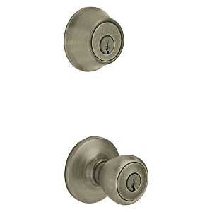 Kwikset 690T 5CP6ALRCSK6 Combination Lockset, Left, Right, Knob Handle, Tylo Design, Antique Brass