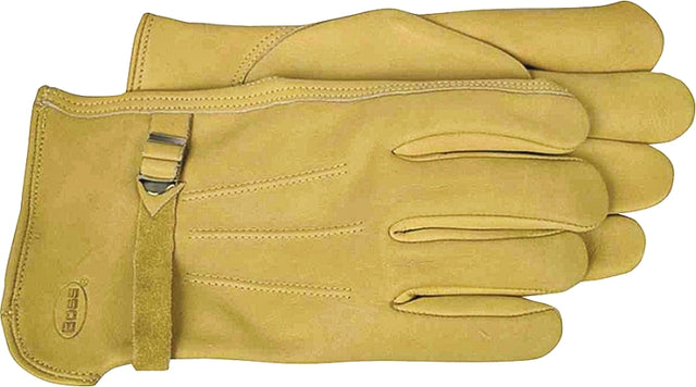 Boss B81202-M Gloves with Wrist Enclosure, M, Keystone Thumb, Slip-On Cuff, Cowhide Leather, Natural