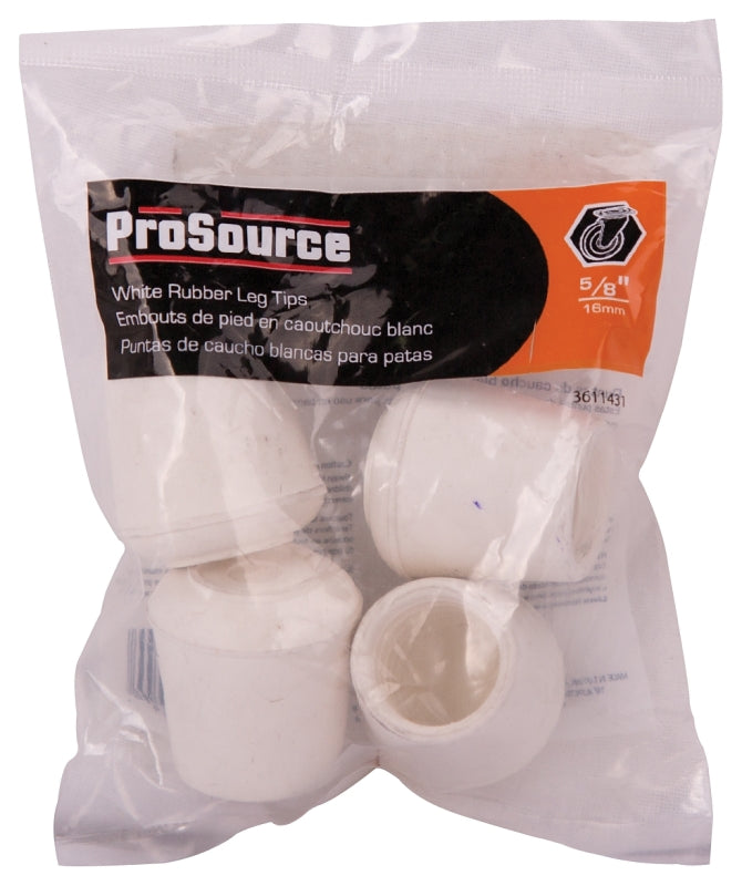 ProSource FE-50642-B Furniture Leg Tip, Round, Rubber, White, 5/8 in Dia, 1.1 in H, Pack of 36