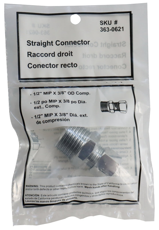 ProSource PMB-260LFB Water Supply Connector, 1/2 x 3/8 in, MIP x Compression, Brass, Chrome