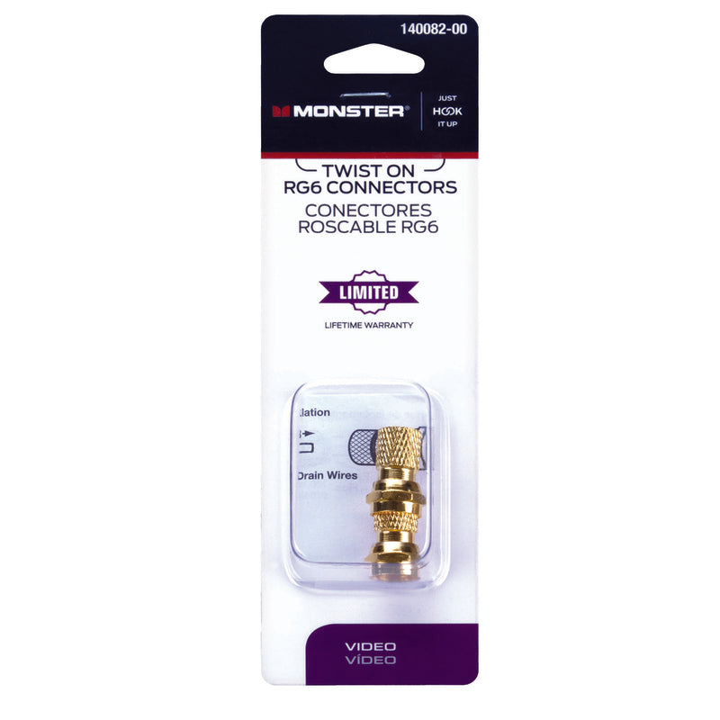 Monster Just Hook It Up Twist-On RG6 Coaxial Connector 2 pk, Pack of 6